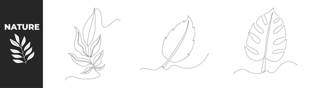 Single one line drawing leaves set concept Beautiful Leaves Continuous line draw design graphic vector illustration