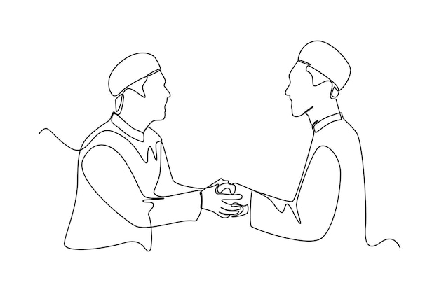 Single one line drawing a man giving alms to the other person Ramadan activity Concept Continuous line draw design graphic vector illustration