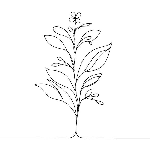 Single one line drawing plants and herbs concept vector illustration