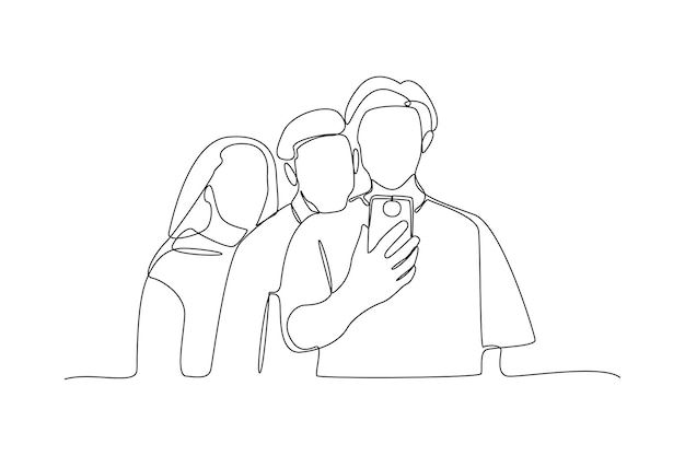 Single oneline drawing three best friends selfie in class Diversity in college concept