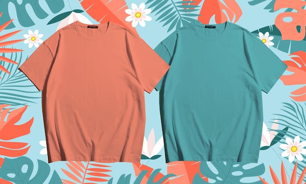 A single orange premium blank t shirt and mockup with jungle and birds type natural background