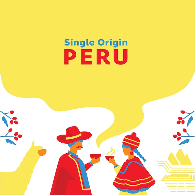 Single origin coffee Peru background with local people