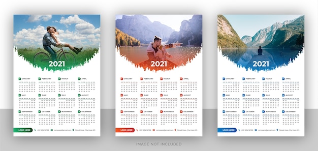 Single page colorful travel agency wall calendar design template