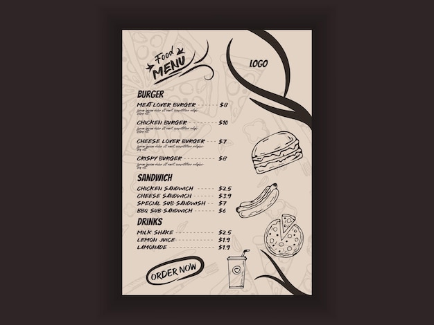 Vector single page menu design template