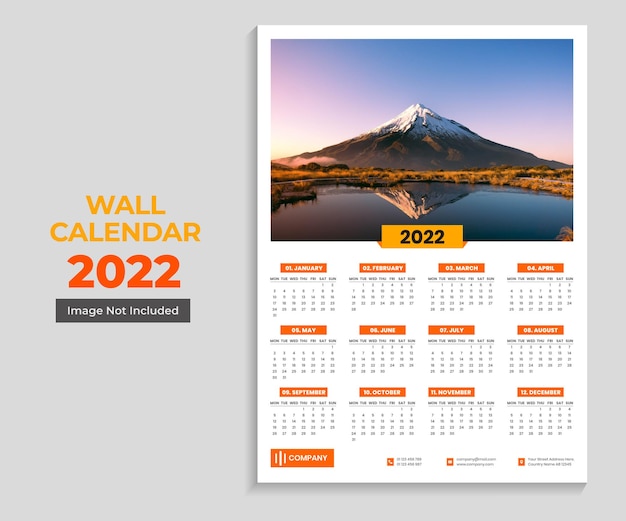 Single page wall calendar design 2022