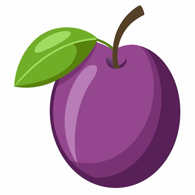 Vector a single purple plum with a green leaf