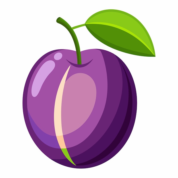 Vector single purple plum with a green leaf