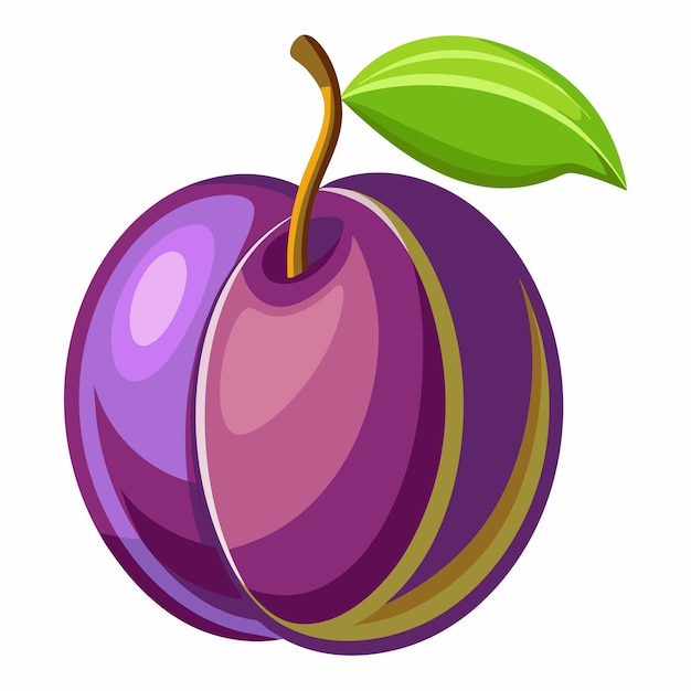 Vector a single purple plum with a green leaf