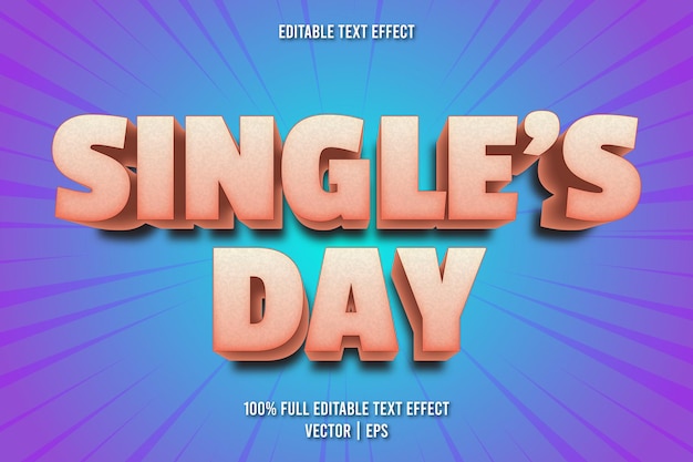 Vector single's day editable text effect comic style