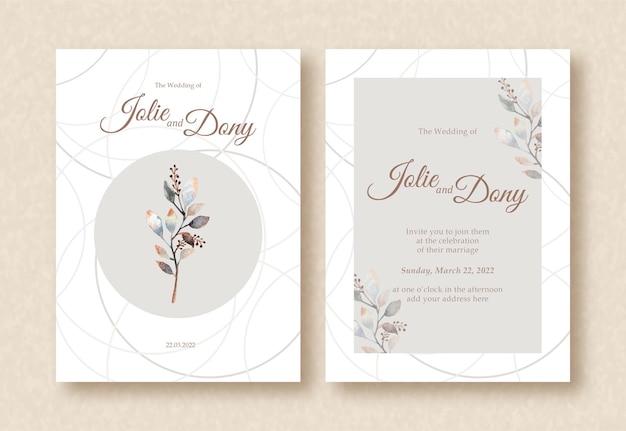 Single stalk of flowers branch painting on wedding invitation card