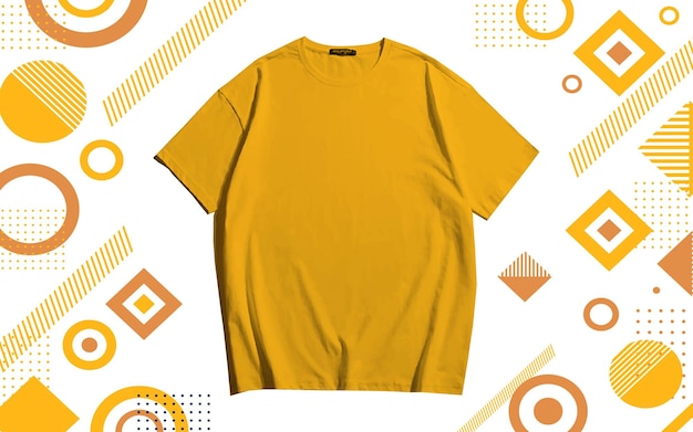 A single yeallow blank t shirt and mockup on a eye catching geometric background Yellow t shirt