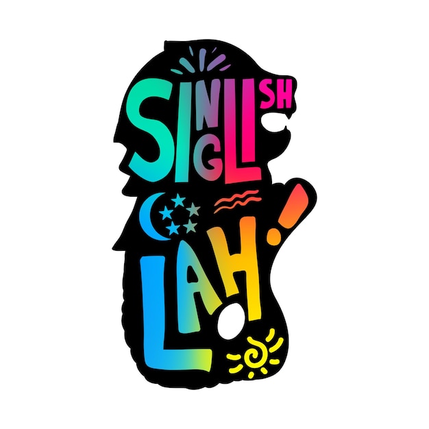 Singlish Lah inscribed in singaporean merlion sillhoette. Vector