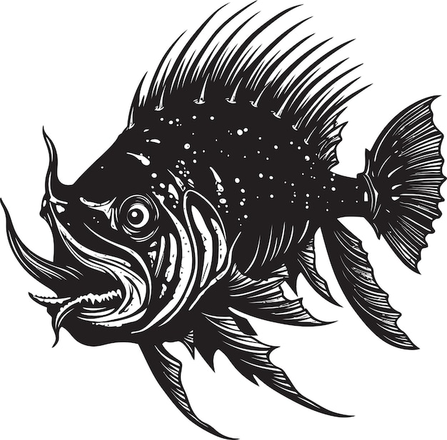 Vector sinister swim angular creature fish icon with malevolent intent maleficent marauder evil angler fis