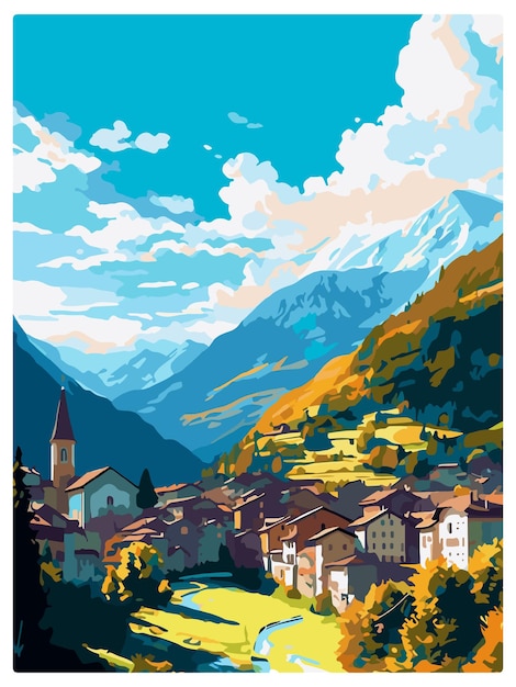 Vector sion switzerland vintage travel poster wall art print souvenir postcard portrait wpa illustration