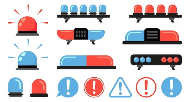 Siren and police attention siren collection in a flat design