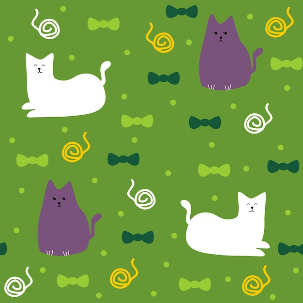 sit cat seamless pattern vector with green background