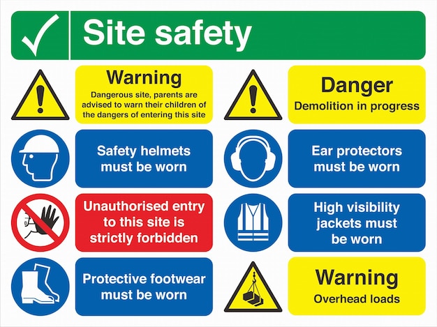 Vector site safety warning sign boards iso 7010 14