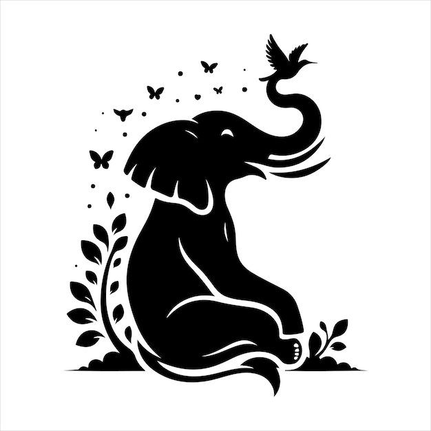 siting elephant Silhouette Vector Art and Graphic vector black color silhouette