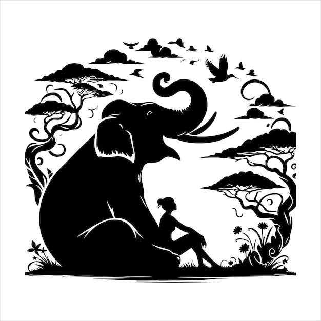 siting elephant Silhouette Vector Art and Graphic vector black color silhouette