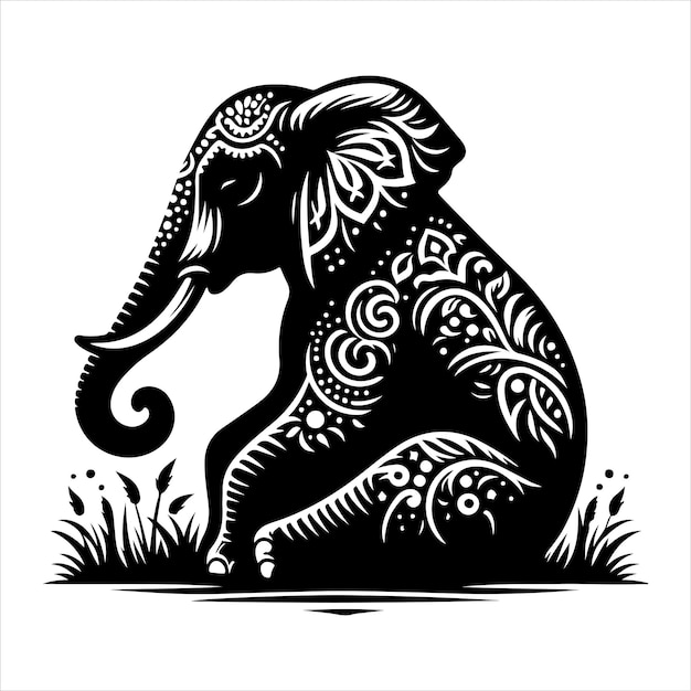 siting elephant Silhouette Vector Art and Graphic vector black color silhouette