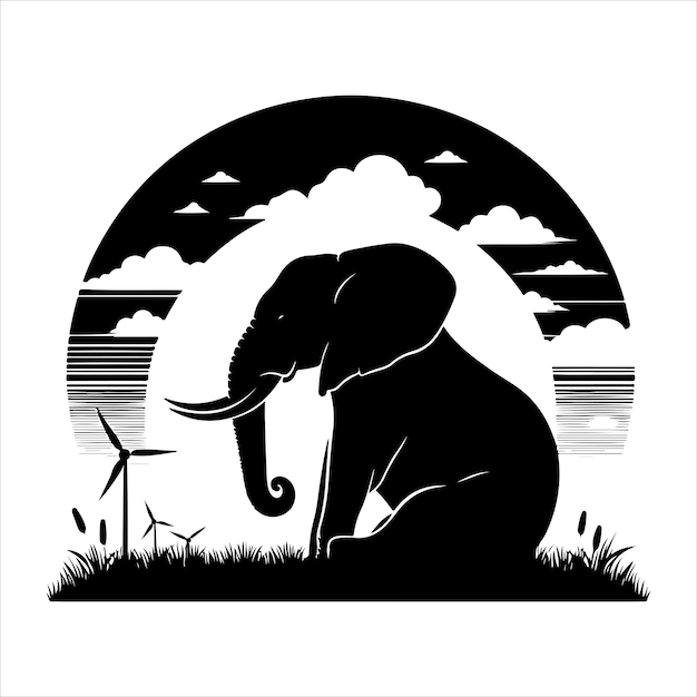 siting elephant Silhouette Vector Art and Graphic vector black color silhouette