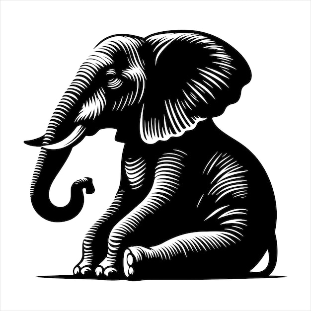 siting elephant Silhouette Vector Art and Graphic vector black color silhouette