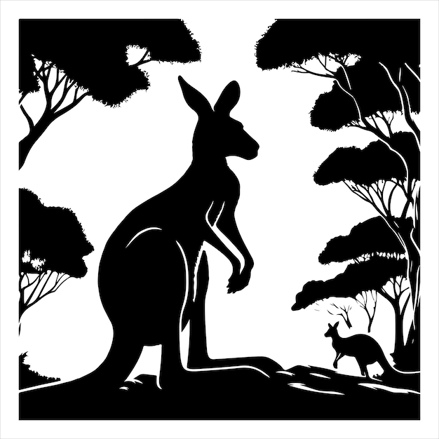 siting a raning kangaroo Silhouette Vector Art and Graphic vector black color silhouette