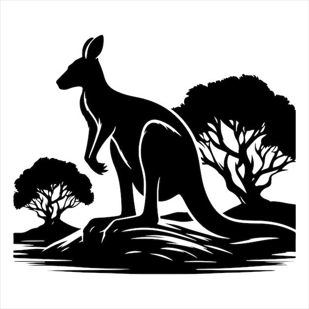 siting a raning kangaroo Silhouette Vector Art and Graphic vector black color silhouette