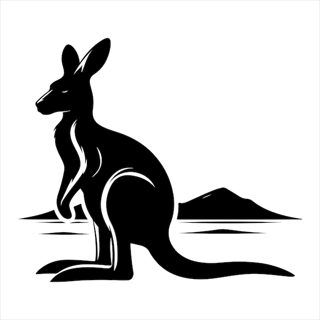 siting a raning kangaroo Silhouette Vector Art and Graphic vector black color silhouette