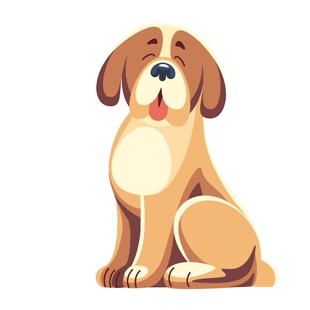 Vector sitting cartoon saint bernard dog with happy expression flat vector illustration