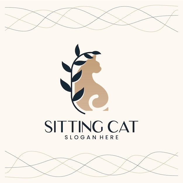 Sitting cat ,natural ,logo design inspiration