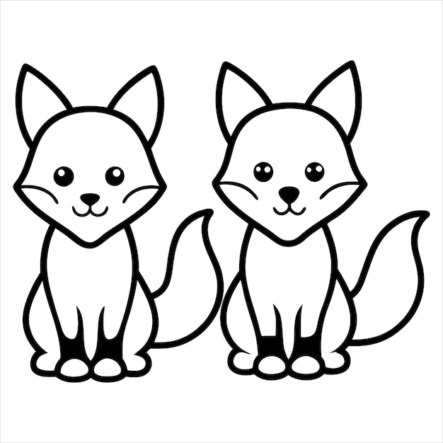 Vector sitting fox couple line art