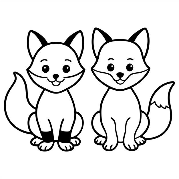 Vector sitting fox couple line art