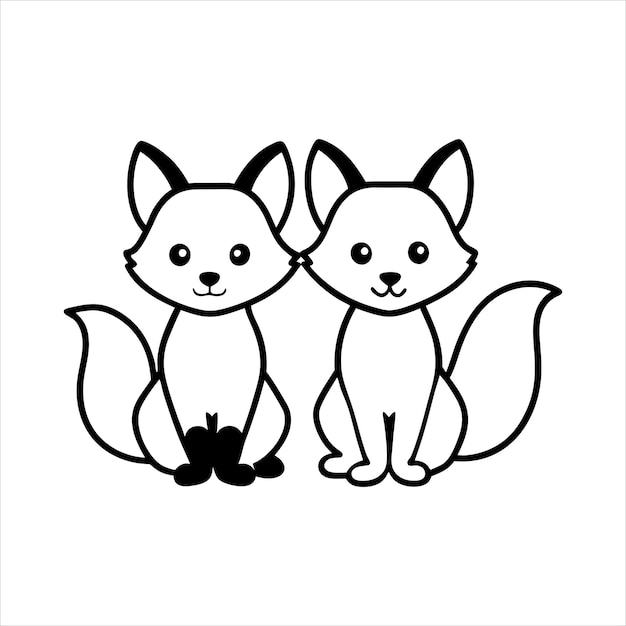 Vector sitting fox couple line art