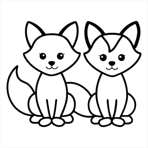 Vector sitting fox couple line art