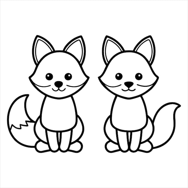 Vector sitting fox couple line art