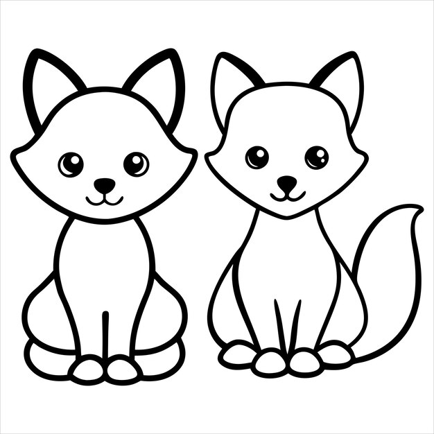 Vector sitting fox couple line art