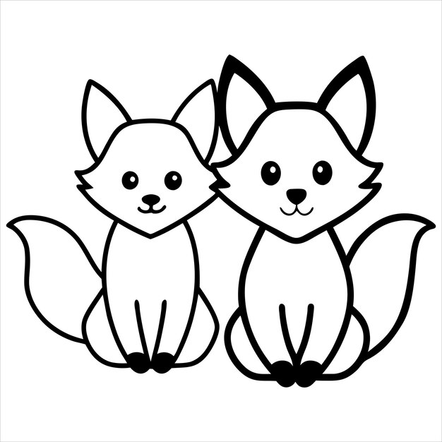 Vector sitting fox couple line art