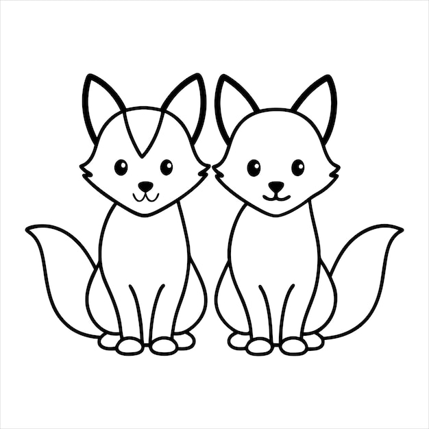 Vector sitting fox couple line art