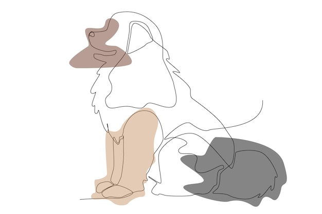 Sitting Newfoundland dog line art from a left-side view