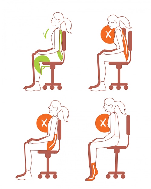 Vector sitting positions, correct spine posture