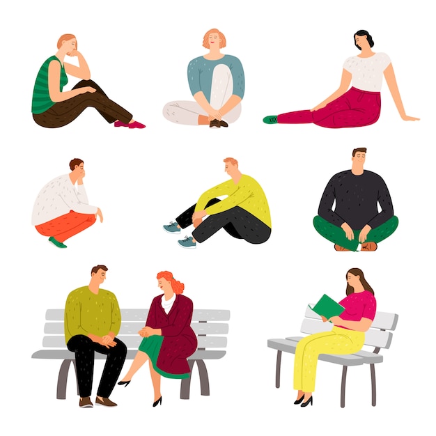 Vector sitting and relaxing casual men and women