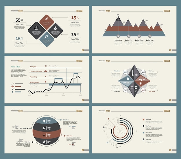 Six Analytics Charts Slide Templates Set