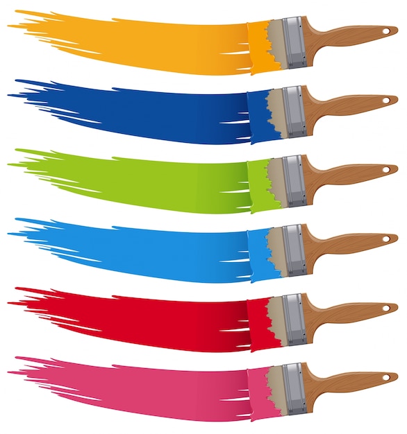 Six colors on different paintbrushes