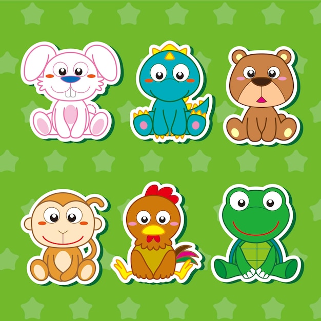 Six Cute Cartoon Animal Stickers