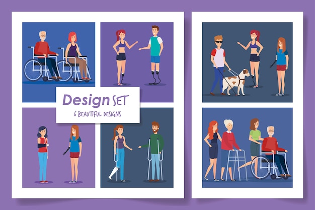 Six designs of people disabled scenes