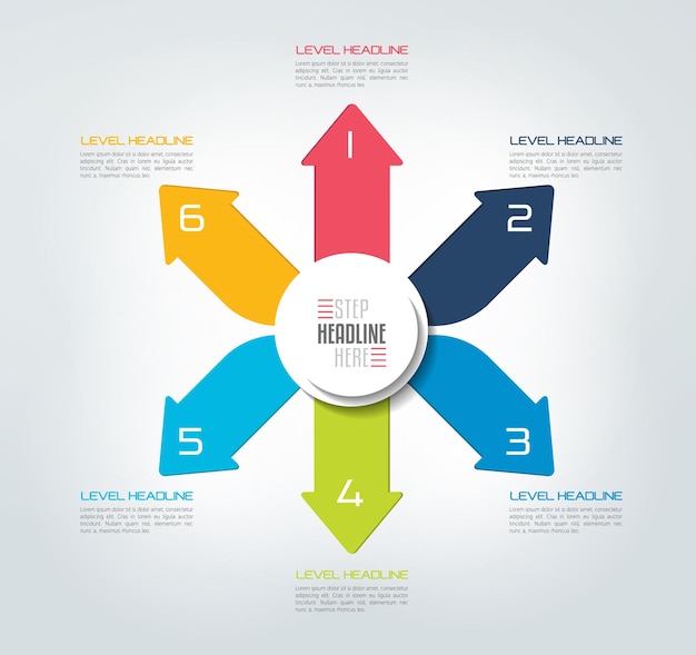 Six directions color arrows design diagram chart template infographic Vector