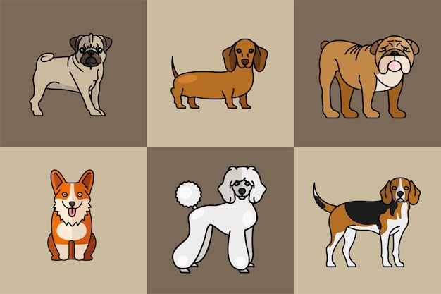 Six dogs pets mascots breed characters vector illustration design