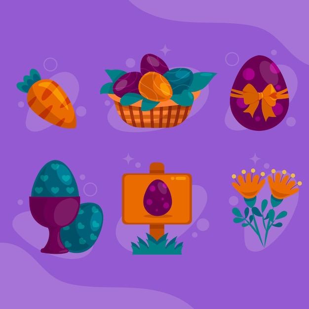 Six Easter elements vector illustration