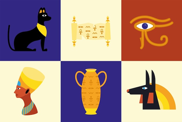 Six egyptian culture icons